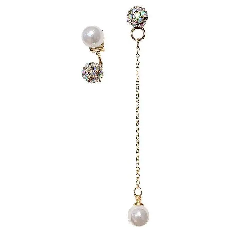 

Asymmetric ear chain color diamond ball pearl earrings a three - wear after hanging earrings jewelry earring pearl, Steel