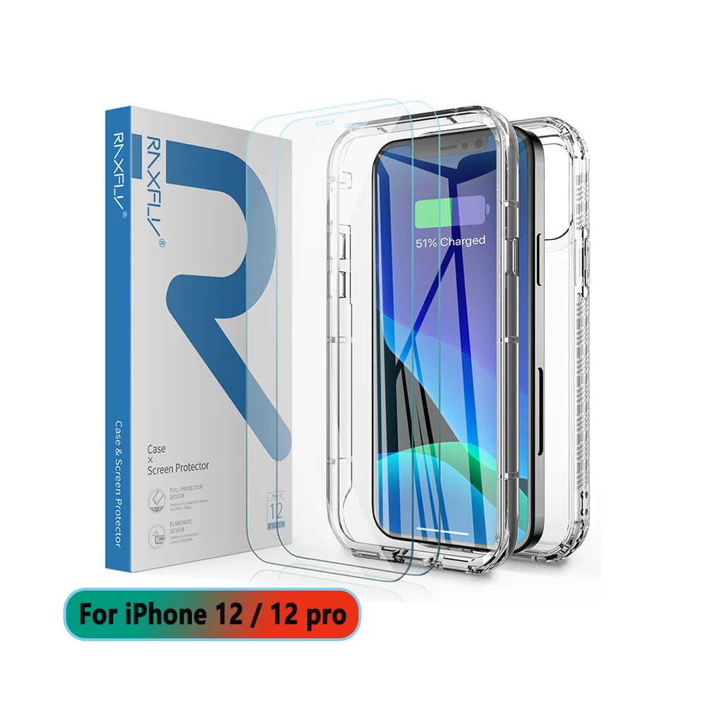 

Free Shipping 1 Sample OK RAXFLY New Full Protector Phone Cover and Glass Screen Protector 6.1 inch for iPhone 12 / 12 pro Case