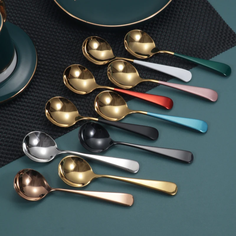 

Manufacture Korean Travel Wedding Luxury Souvenirs Eco Friendly Stainless Steel Tea Salad Gold Ladle Cutlery Dessert Spoon Set