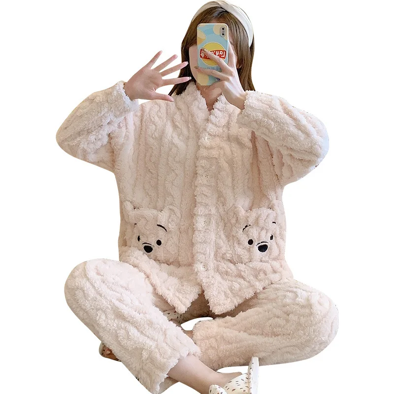 

2XL wholesale luxury ladies high quality pajamas women long pant fuzzy pajama set korean winter pajamas women, Picture shows