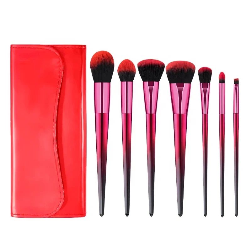

7pcs Makeup Brush Set High Quality Plating Shank Rhombus Vegan Make Up Brushes, Rose gold/gradient