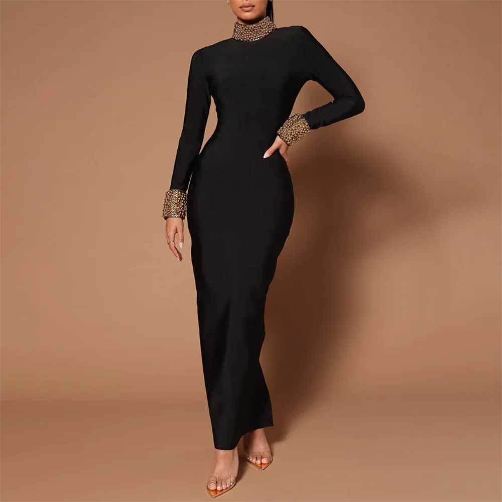 Sparkly Crystal Bodycon Long Sleeve Evening Dress