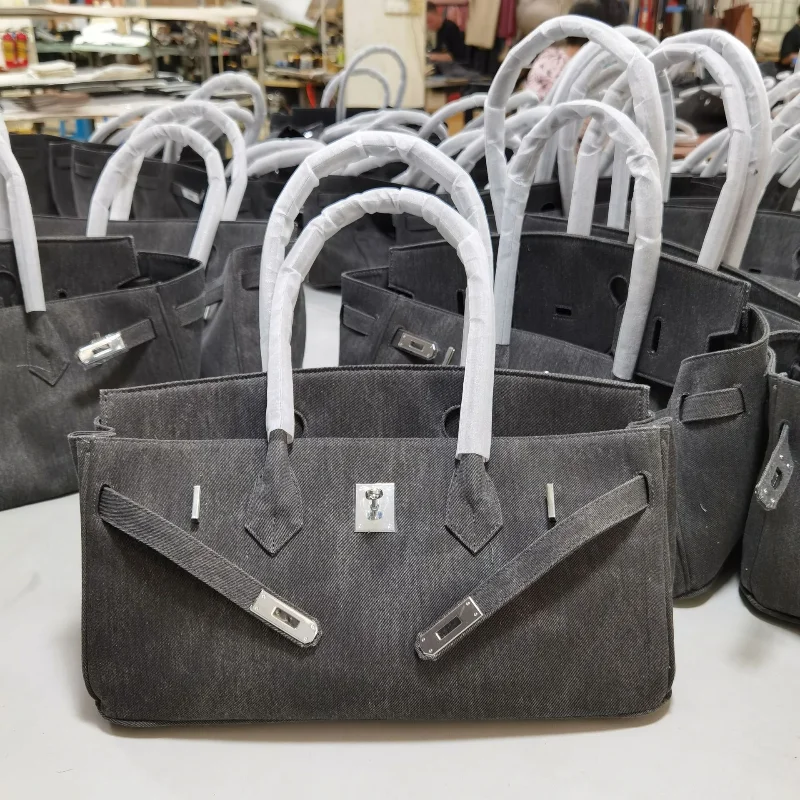 

Platinum Bag Large-capacity Denim Army Canvas Handbag Retro Single Shoulder