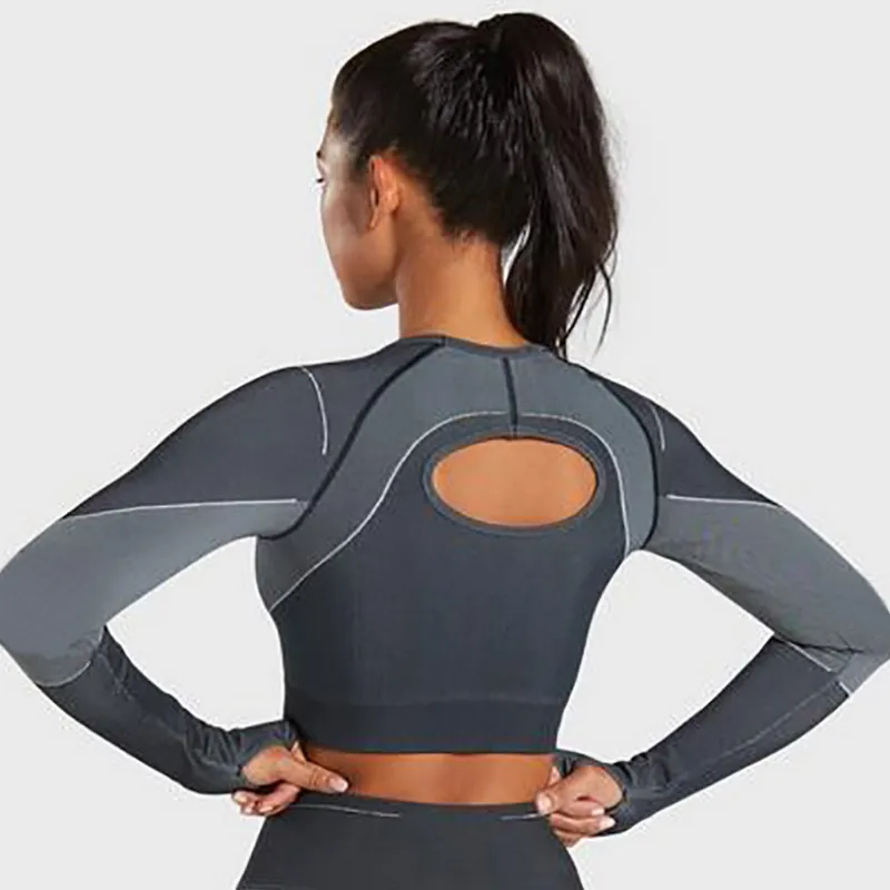 

Wholesale Line Tight Quick Drying Yoga Suit Long Sleeve Fitness Yoga Wear, As pictures