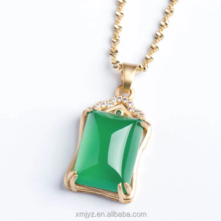 

Factory Direct Sale Green Jade Stone Agate Jade Pendant Pendant Square Chalcedony Jade Brand Female Necklace Gift