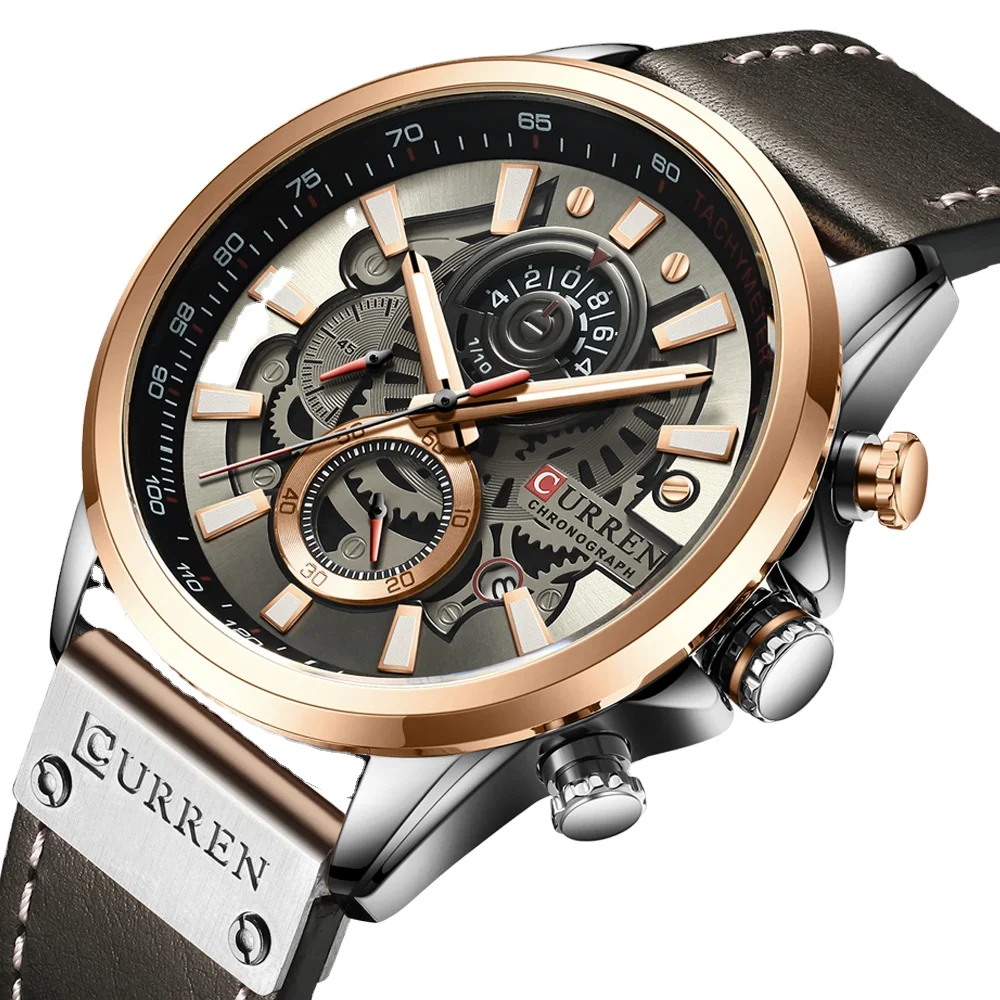 

CURREN Watches Sport 8380 Brand Hot Sale Leather Strap Quartz Wrist Men Watch Fashion Chronograph Clock Reloj Dropshipping, 5-colors