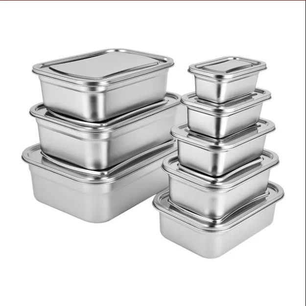 

Stackable Reusable 304 Stainless Steel Airtight Food Container Storage Holders Metal Fresh Seal Kitchen Storage Boxes