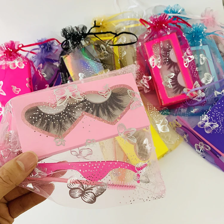 

Sales! Wholesale false eyelashes cute butterfly lash bags 25mm full strip mink lashes