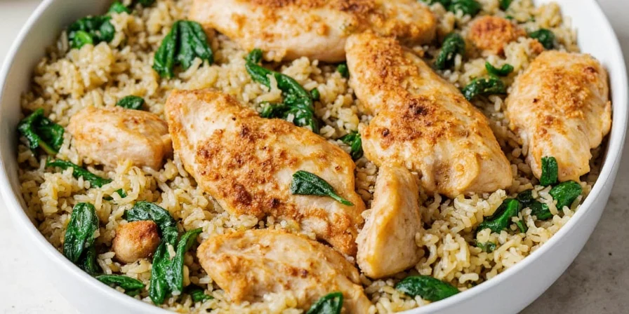 Classic chicken and rice with spinach dish