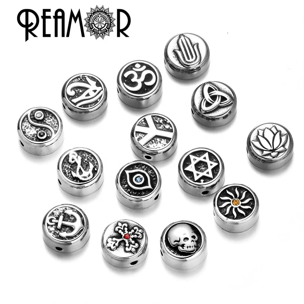 

REAMOR 316l Stainless Steel Evil Eye Jewelry NAZAR BONCUK Cross Skull Metal Spacer Charm Beads For Bracelet Jewelry Making DIY, High polished