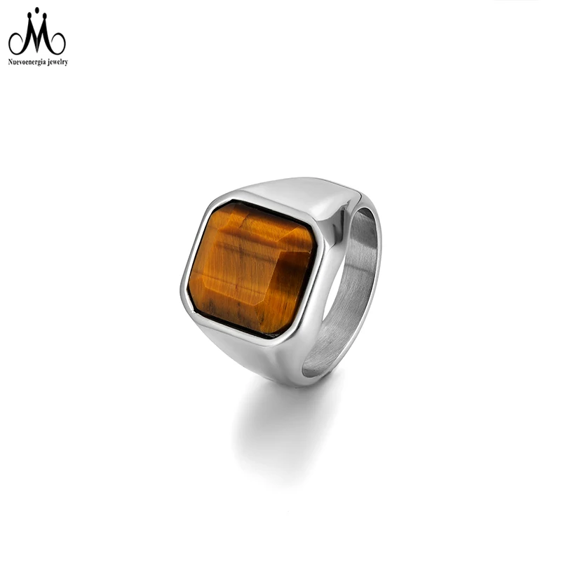 

Custom Logo Finger Ring Stainless Steel Tiger Eye Stone Rings Gemstone Charm Jewelry