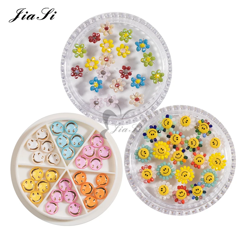 

2021 Popular Handmade Sunflower Candy Smiley Nail Art Decoration, Mix color