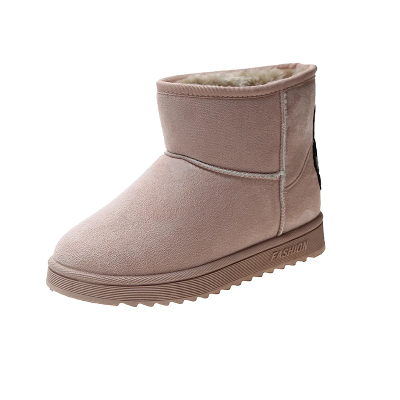 

Stock The women fashion basic snow boots brown fur microfiber TPR outsole flat round toe buckle stripe snowshoing