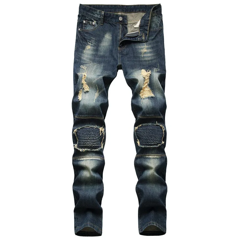 

New men's jeans vintage hole biker jeans pant trendy new personality denim jeans men