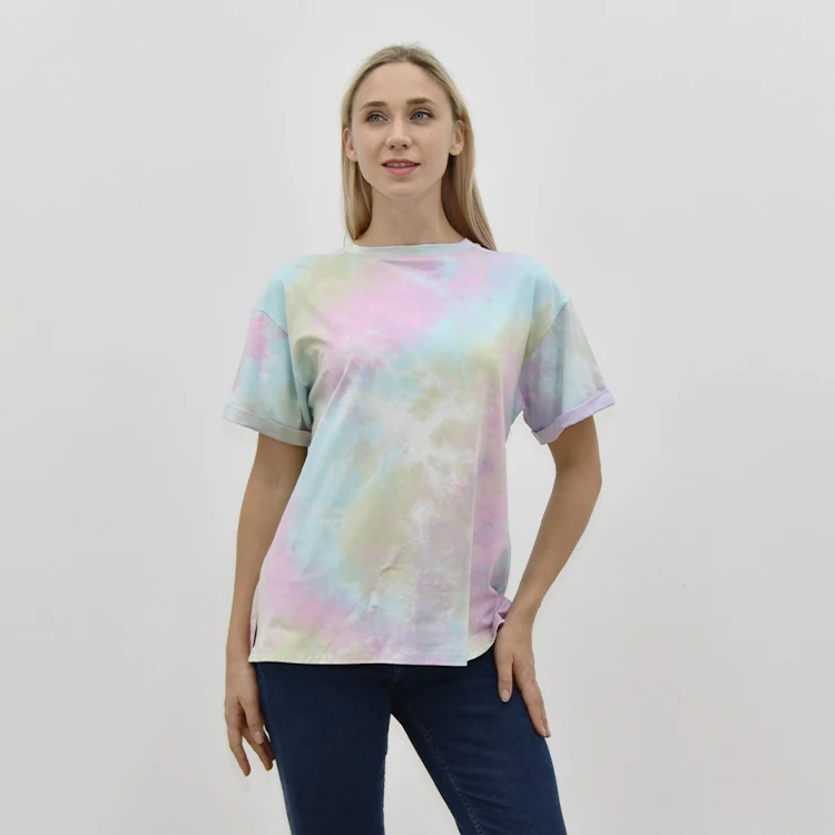 

High Quality EU Size 100% Cotton tie dye Custom Make Your Design Logo Women Gifts Tshirt female oversize t shirts, Customized color