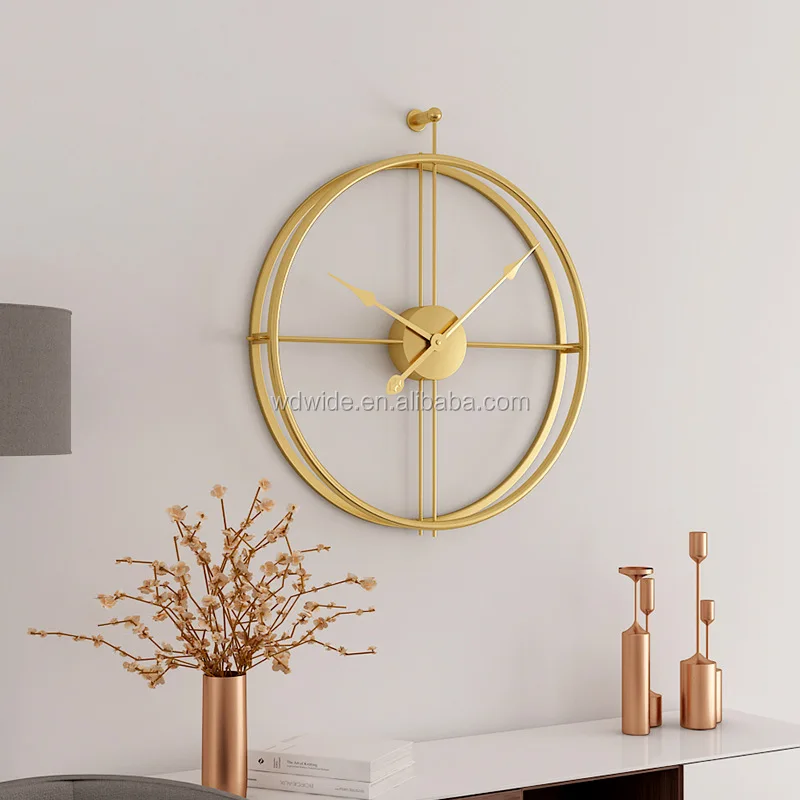 

High quality fashion home minimalist decorative handmade gold metal hanging wall clock, Black,copper,antique
