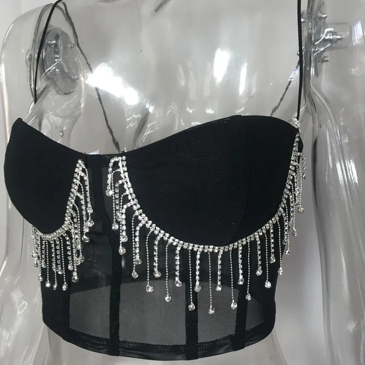 

One-line Collar New Product Sexy Vest Women Nightclub Slim Fit Tassel Halter Halter Vest Women, Picture color