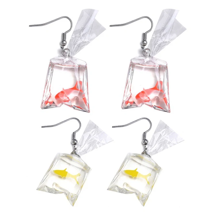 

Hot Selling Water Bag Shape Dangle Hook Womens Earrings Charm Jewelry Gift Fun Acrylil Earrings Goldfish Earrings For Teen Girls, Red, yellow