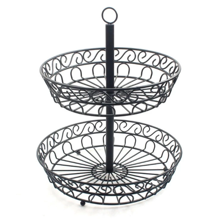 

detachable 3 tiers fruit vegetable basket storage racks fruit basket shelf for display fruit, Black