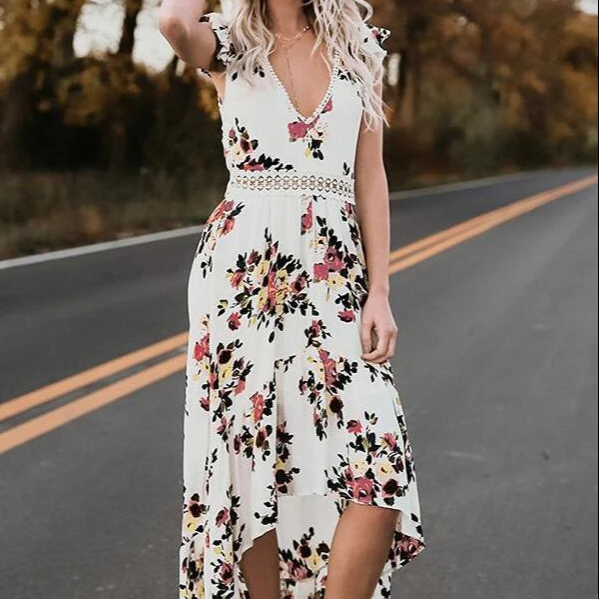 

Smash beautiful dress sleeveless printing irregular dress