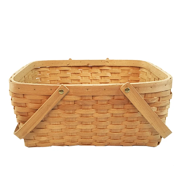 

Renel Natural Wood Weaving Woven Storage Wooden Picnic Basket for 4
