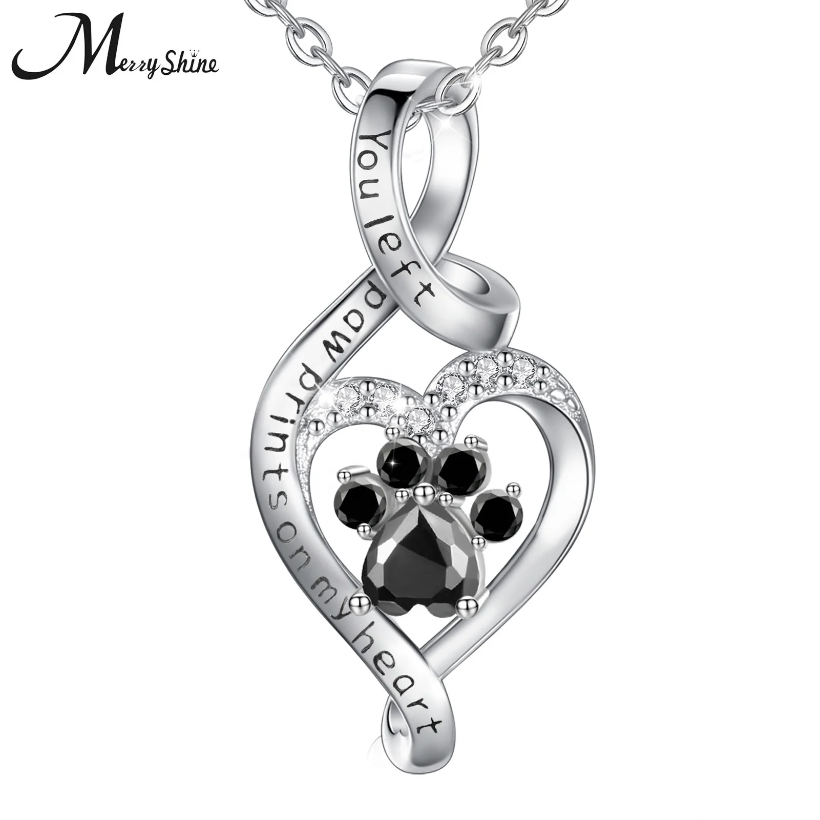 

Merryshine Jewelry 925 Sterling Silver Heart Shaped Dog Paw Print Necklace