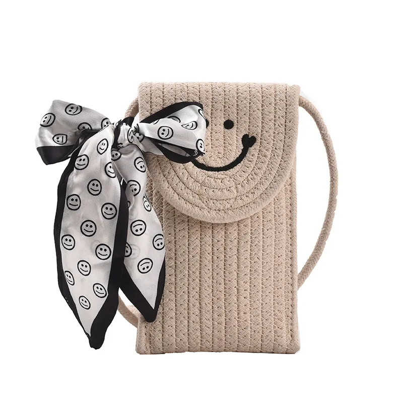 

Free shipping Hot Design Paper Straw Shoulder Bag Embroidery smile face bucket shoulder straw bags crossbag