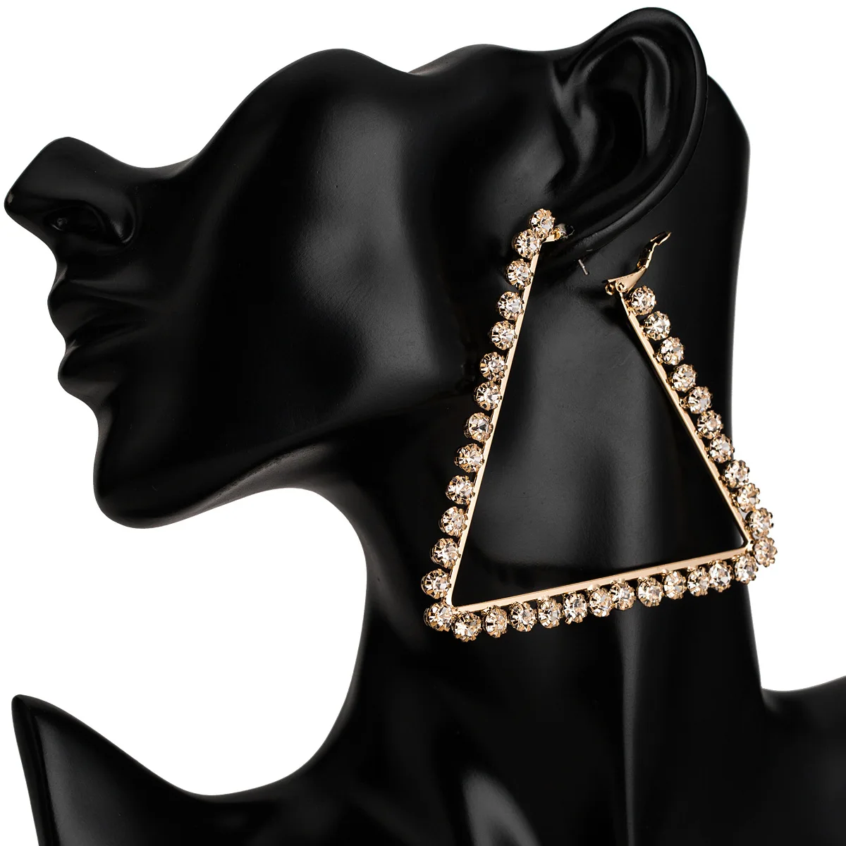 

Europea America Punk Gold Plated 79mm Large Crystal Hoop Earrings Shiny Rhinestone Triangle Hoop Earrings