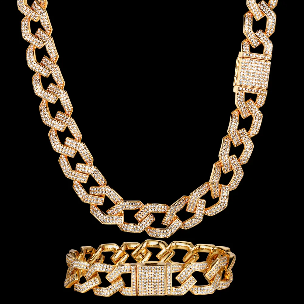 

Top Zircon CZ Hip Hop Miami Cuban Link Chain 14mm Rhombus Bracelet Men Necklace Wholesale Iced Out Street Fashion Jeweley