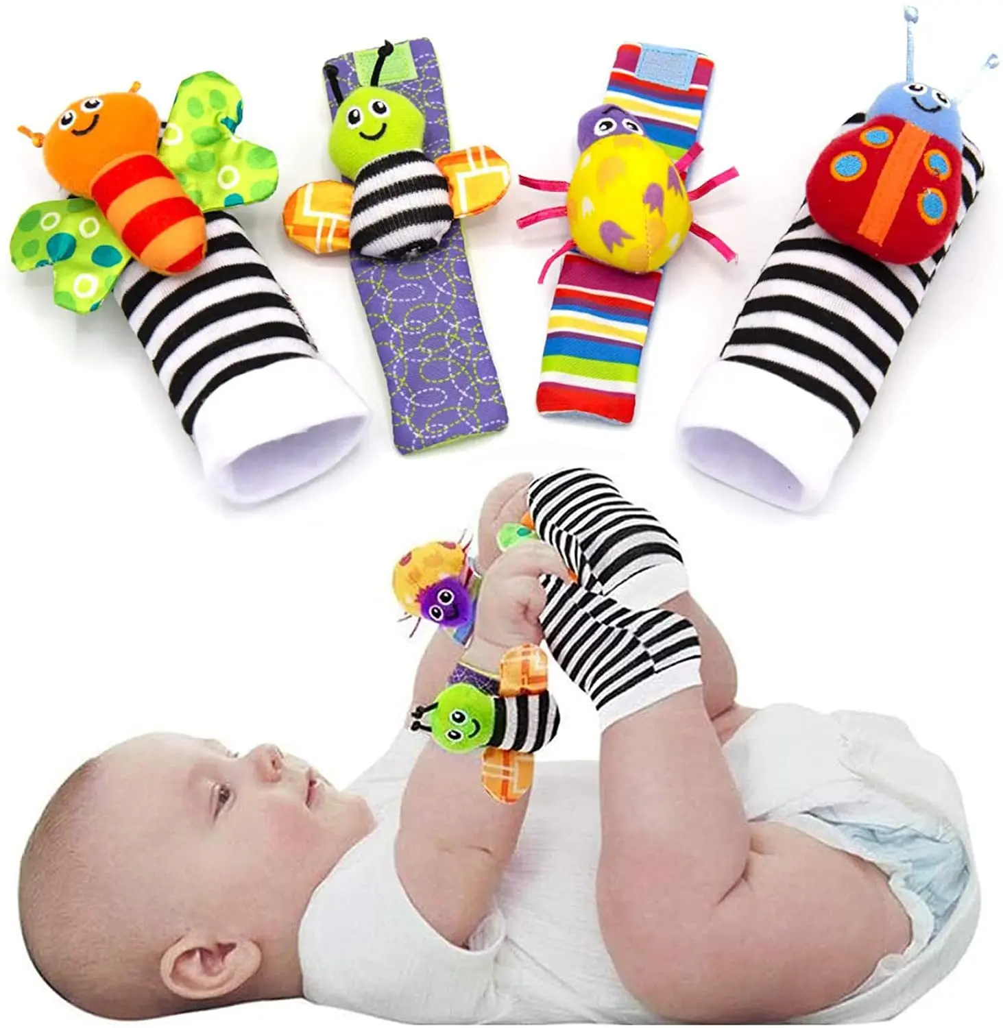 

4 packed baby ball socks toy wrist rattle infant baby kids socks animal socks kids, Custom color