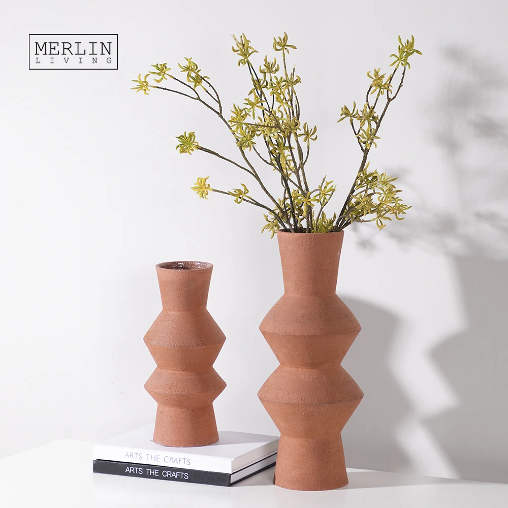 

Merlin Living Rustic Ceramic Vase Decoration Coarse Sand Colored Porcelain Ring Flower Vase For Home Decor Vase