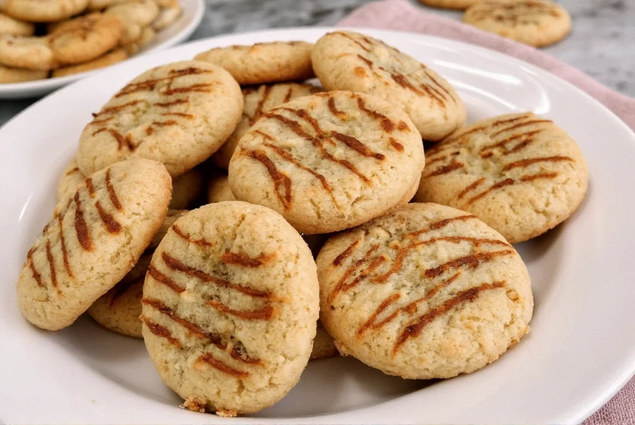 Step-by-step process showing nutmeg tiger cookie dough balls transforming into crackled cookies during baking