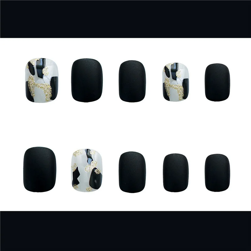 

Black Frosted Shell Faka Nail Pieces Wearing Manicure, 24 nail stickers