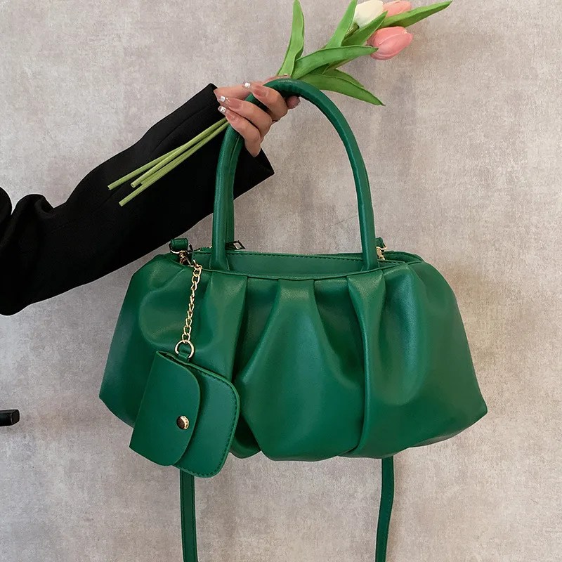 

Luxury candy color pu leather cloud bag pleated women handbag shoulder ladies hand bags purse sets