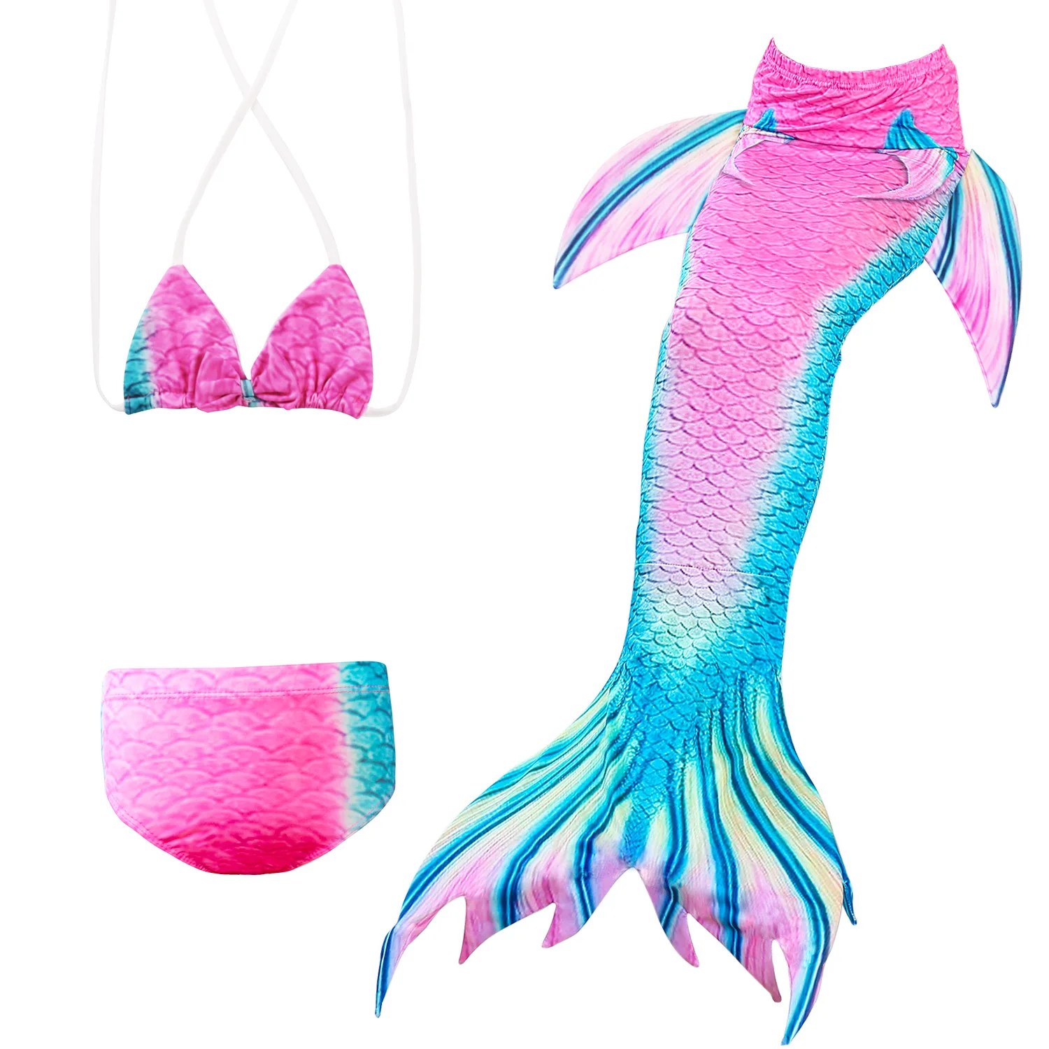 

cosplay children three piece set tankini short and tail for girls birthday party swimming suit kid mermaid, Pink,purple,red,sky blue