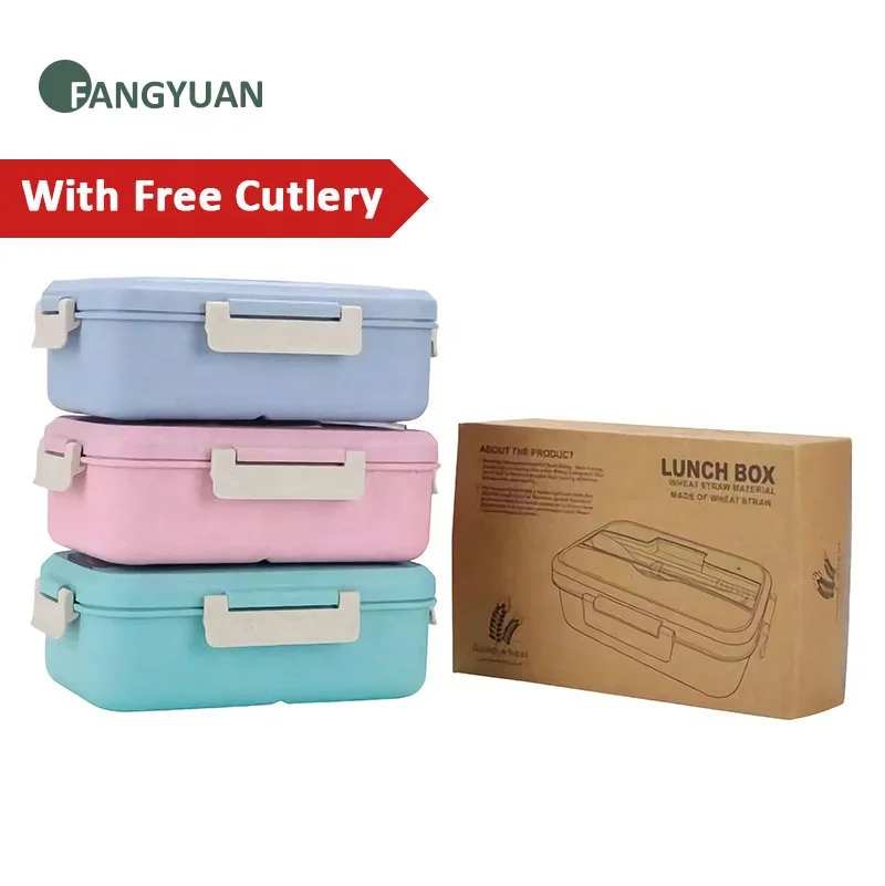 

FANGYUAN free cutlery portable 1L car home school use plastic food warmer container wheat straw bento lunc