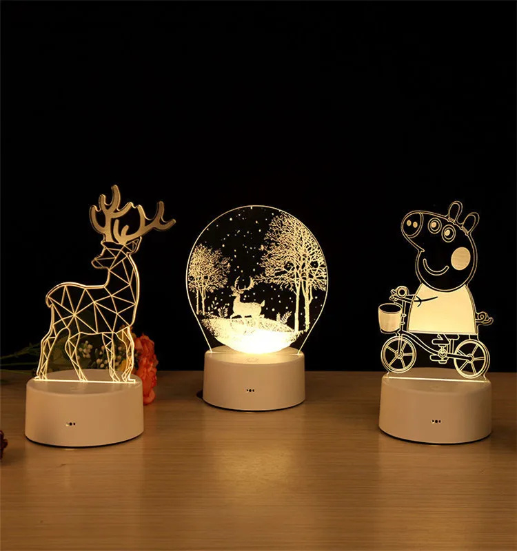 Rechargeable Replacement Colorful acrylic led night light Decor USB Cable Touch 3D LED Night Light