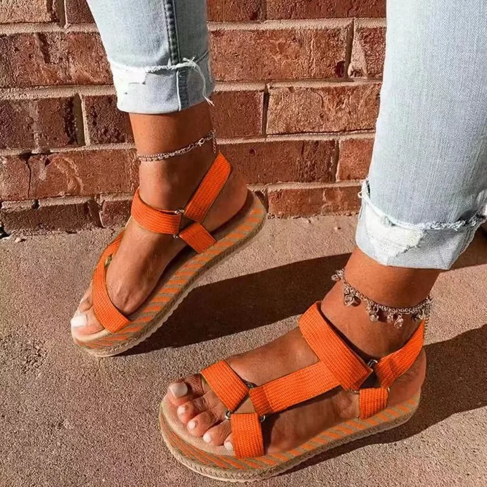 

2021 Spring New Wedge Sandals for Women Thick-sole Platform Strap Sandal with Buckle Bright Color, 4 colors