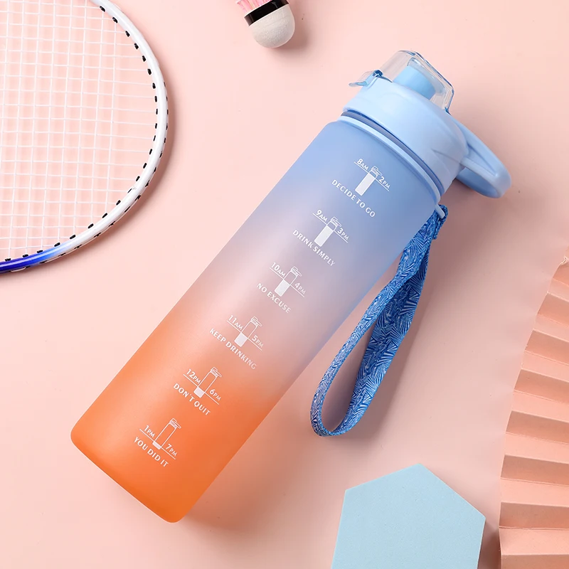 

Amazon hot sale 32oz Bpa Free Gradient Plastic Water Bottle With Time Marker, Customized color acceptable