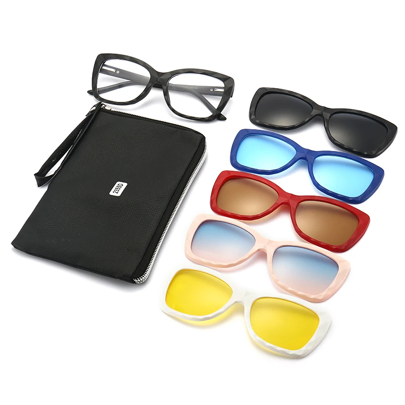 

DL Glasses Color Magnetic Polarized eyewear Cat eye Clip-on sun glasses 5 in 1 women men PC Frame Night Driving Sunglasses 2022