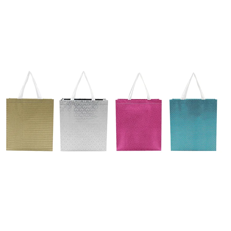 

In Stock Set Of 12pcs Accept Customized Logo Customized Color Promotion Glitter Laminated Non Woven Tote Bag