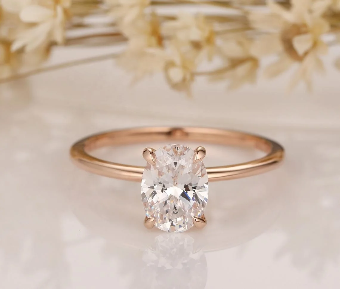 

Fine Jewelry 14K Rose Gold DEF Color 1.5CT Oval Cut Moissanite Engagement Ring