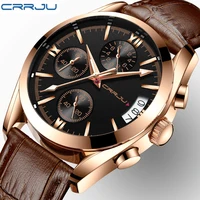 

CRRJU 2217 trending no brand mens quartz watch potty Genuine Leather Strap Waterproof Chronograph all type sports watch design