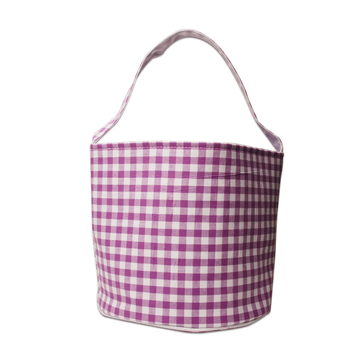 

2021 Amazon Hot Large Seersucker Easter Plaid Stripes Bucket Tote Bag Easter Egg Candy Basket for kids, As pictures