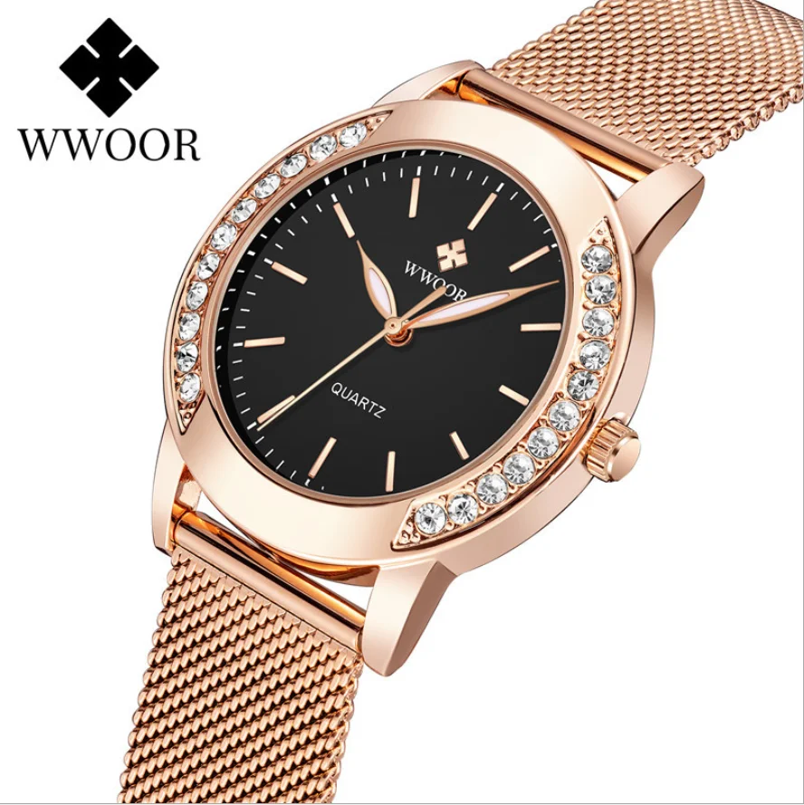 

Diamond Ladies Watches Brand Fashion Women Quartz Wrist Watch Rose Gold Mesh Band Bracelet Watch For Women 8877, 3 color