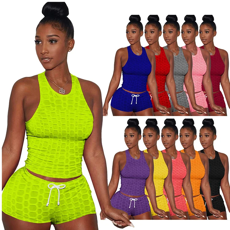 

Two Piece Pants Set Summet Summer Spring Knitted Yoga Biker Shorts Girls 2021 Fashion Womens Women Outfits Casual Sets, Blue black white red pink