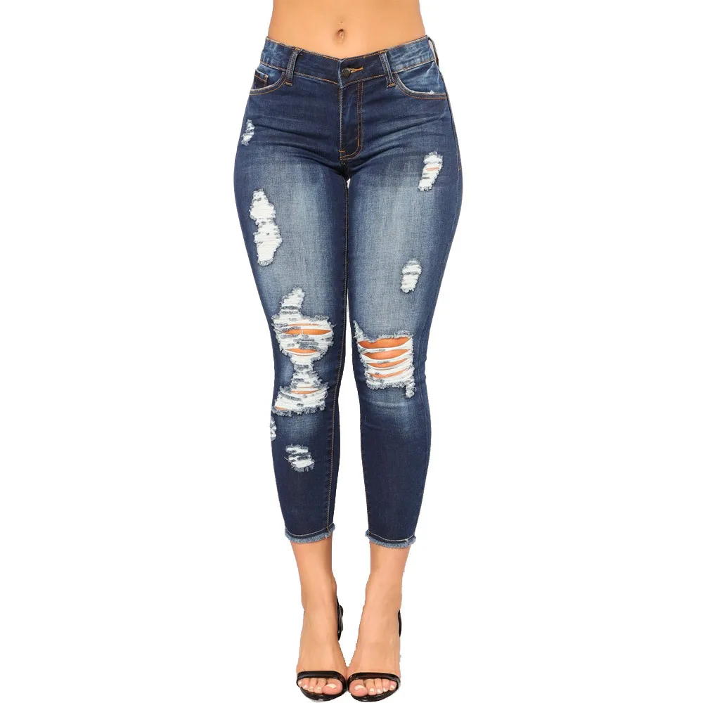 

Women Stretch Ripped Distressed Skinny High Waist Denim Pants Shredded Jeans Trousers Slim Jeggings Ladies Spring Autumn Wear