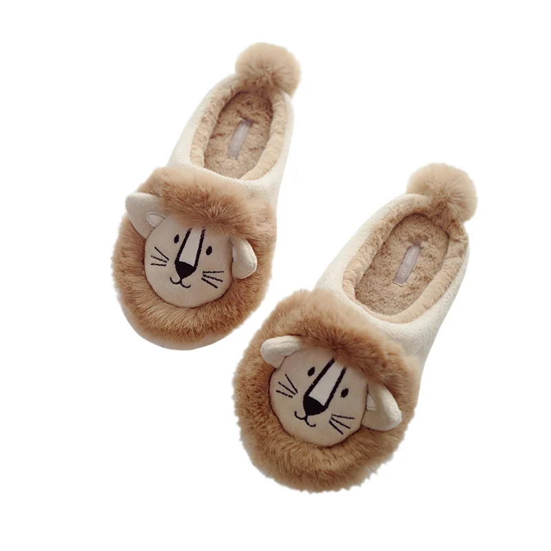 

New Autumn and Winter Thickening Cute Little Lion Indoor Non-slip Home Floor Cotton Slippers with Cotton Slippers