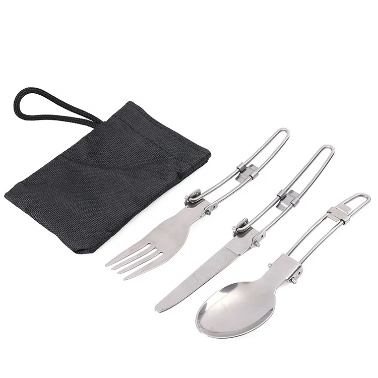

Outdoor Camping Picnic Tableware Stainless Steel Portable Folding Spoon Fork Camping Cooking picnic set