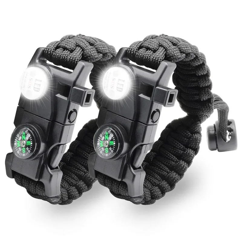 

Factory Wholesaler Cheap Adjustable SOS Emergency LED Survival Paracord Bracelet with Multi tool card, Army green,black or custom colors